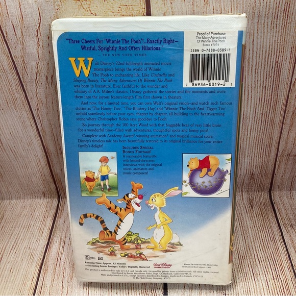 Disney’s Winnie The Pooh VHS Commemorative Edition 7074 Vintage - Picture 7 of 12